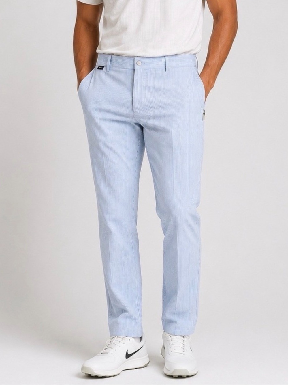 Nike Golf Dri Fit Light Blue & White Stripped Men's Stretch Chinos